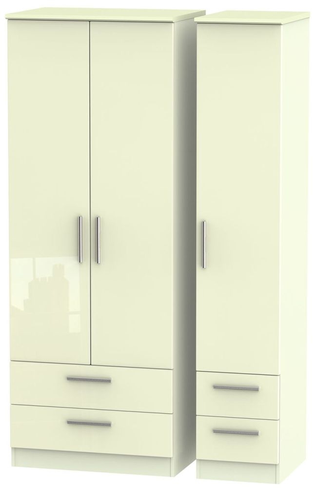 Knightsbridge Wardrobe - 3 Door - 4 Drawers - Tall Triple - Cream Gloss