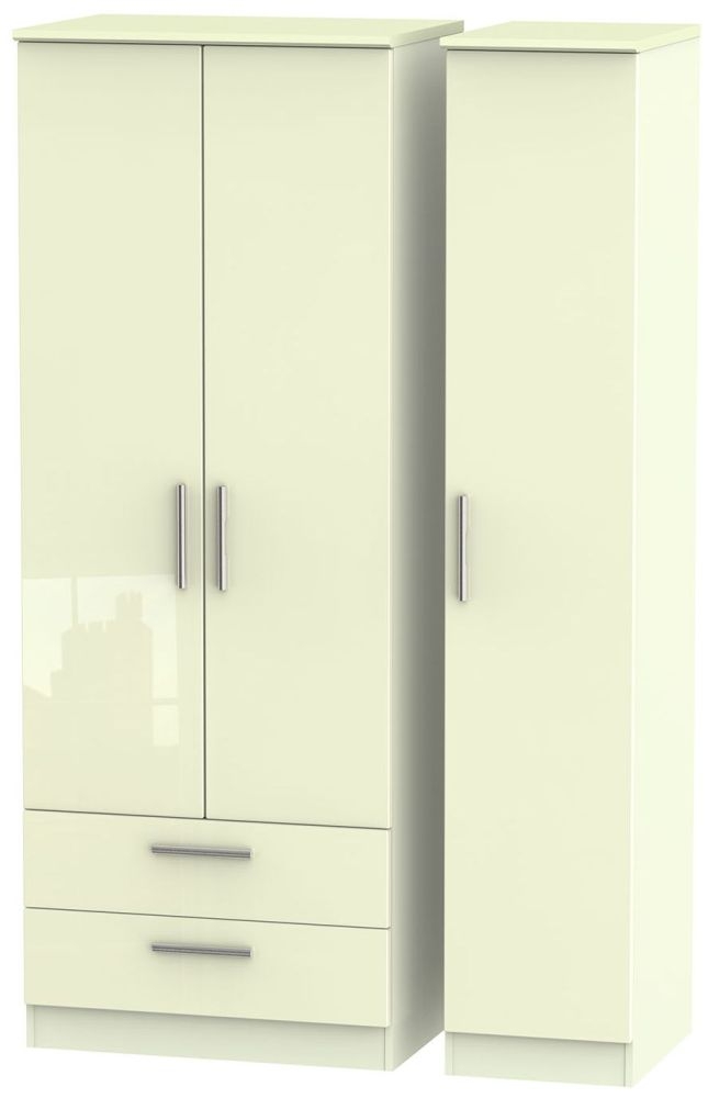 Knightsbridge Wardrobe - 3 Door - LHF 2 Drawers - Tall Triple - Cream Gloss