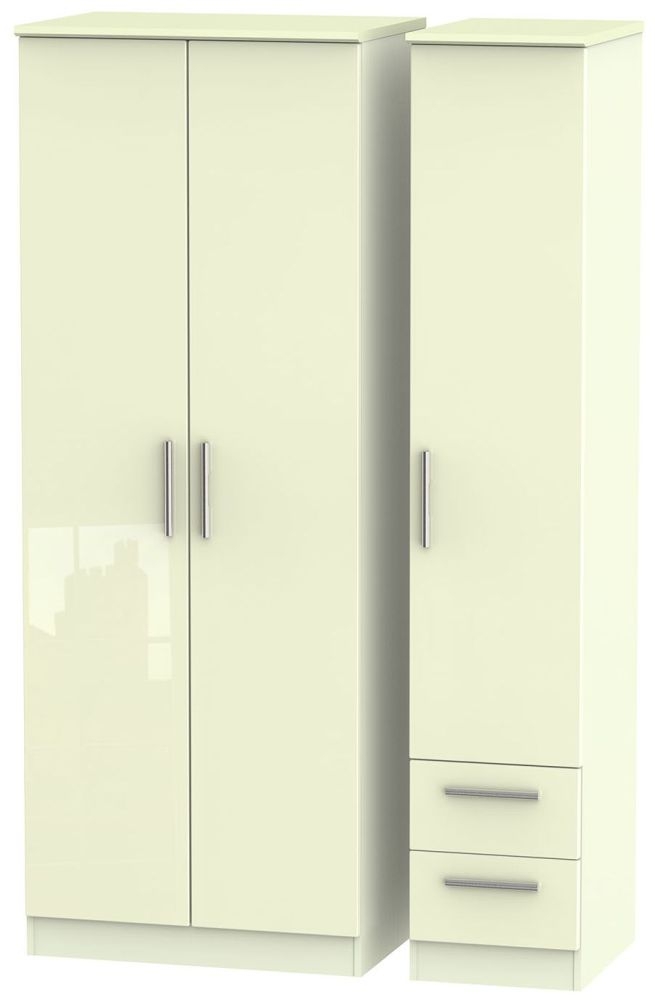 Knightsbridge Wardrobe - 3 Door - RHF 2 Drawers - Tall Triple - Cream Gloss