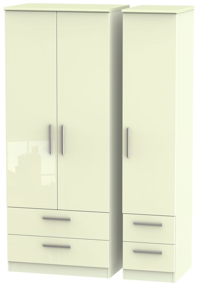 Knightsbridge Wardrobe - 3 Door - 4 Drawers - Triple - Cream Gloss