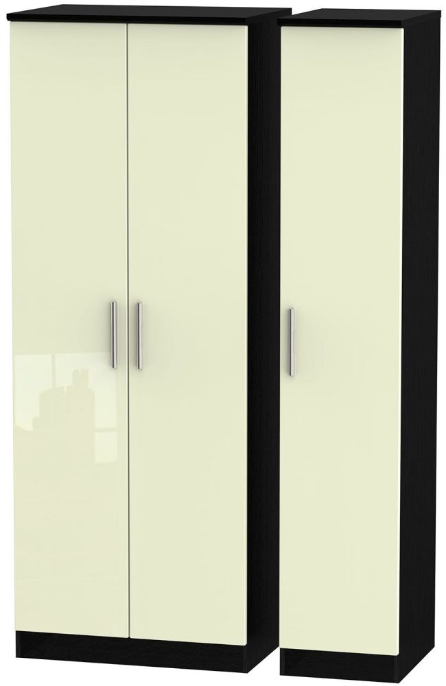 Knightsbridge Wardrobe - 3 Door - Tall Triple - Cream Gloss and Black
