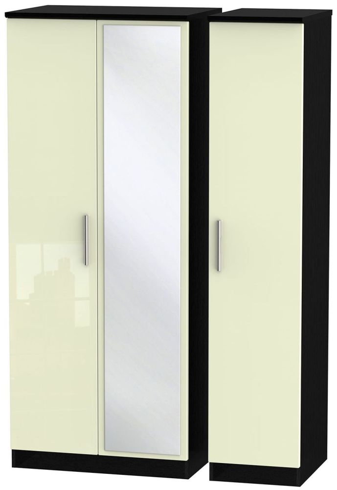 Knightsbridge Wardrobe - 3 Door - Triple - 1 Mirror - Cream Gloss and Black