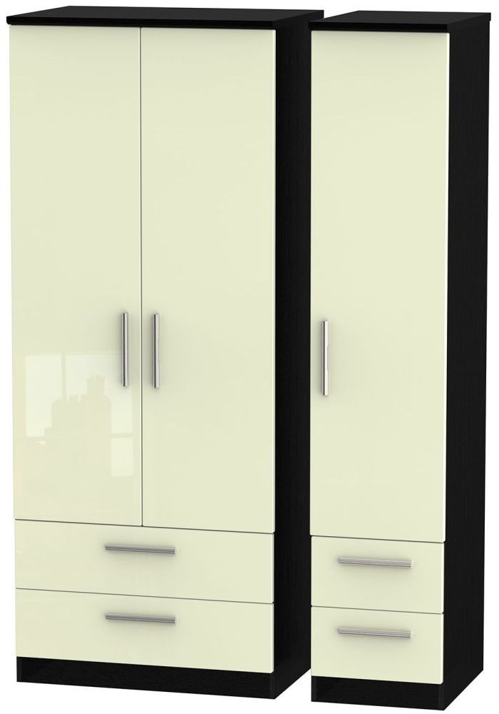 Knightsbridge Wardrobe - 3 Door - 4 Drawers - Triple - Cream Gloss and Black