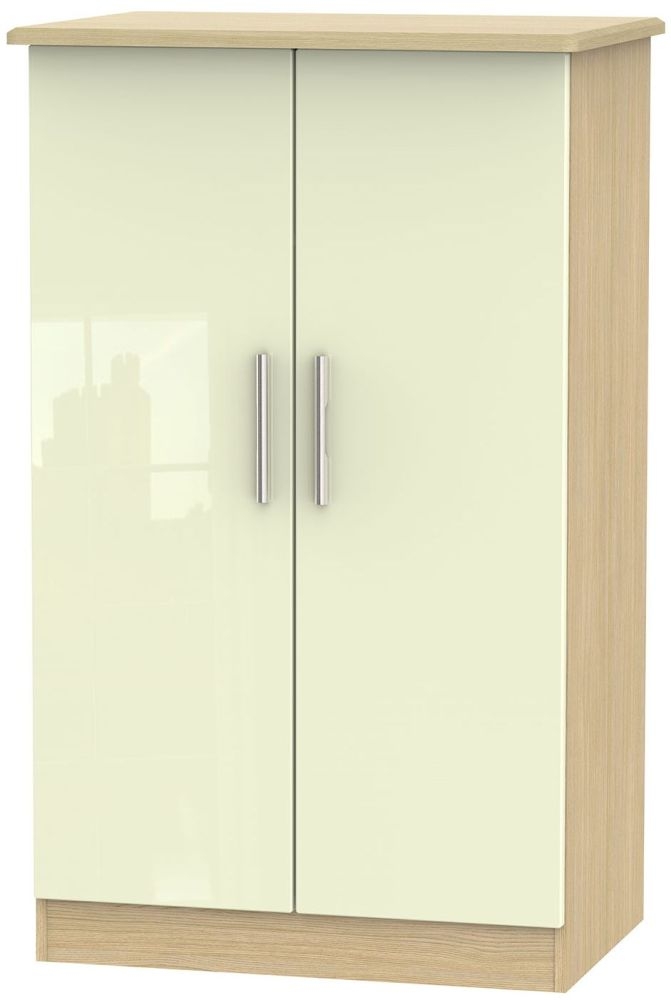 Knightsbridge Cream Gloss and Light Oak Midi Wardrobe