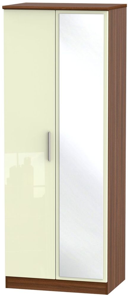 Knightsbridge Wardrobe - 2 Door - 1 Mirror - Tall - Cream Gloss and Walnut