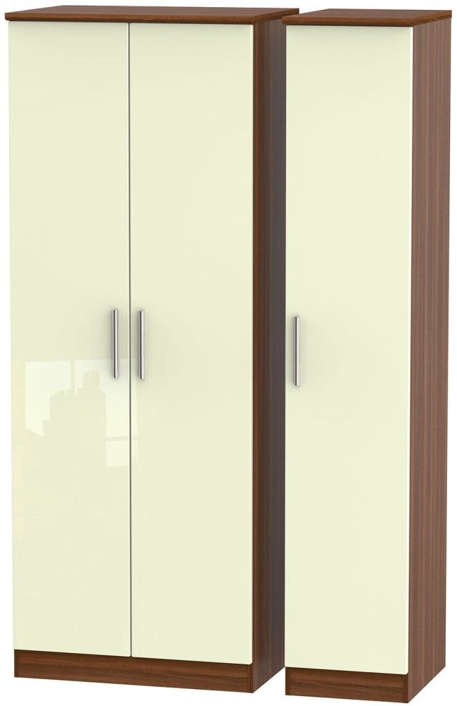 Knightsbridge Wardrobe - 3 Door - Triple - Tall - Cream Gloss and Walnut
