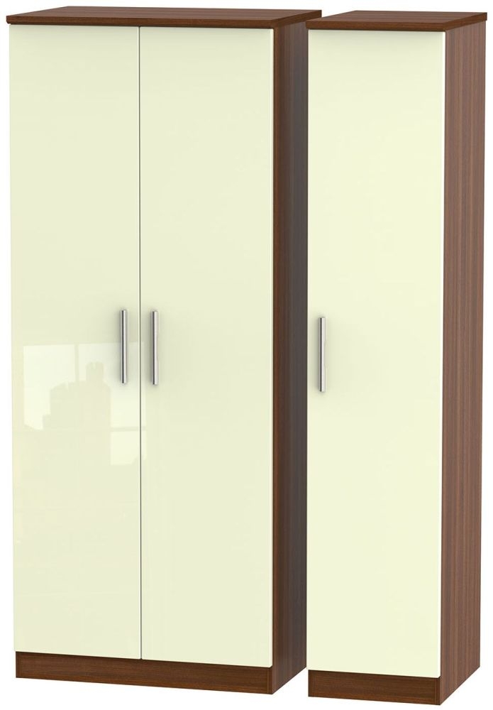Knightsbridge Wardrobe - 3 Door - Triple - Cream Gloss and Walnut