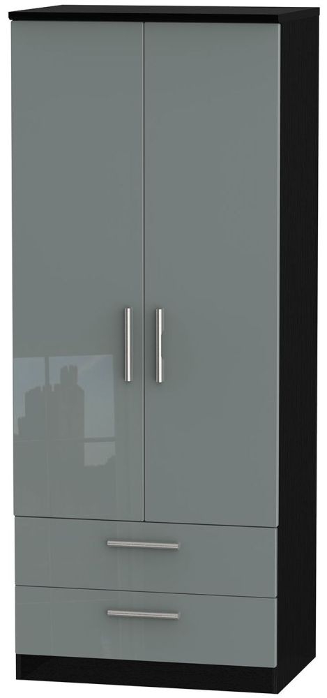 Knightsbridge Gloss Grey and Black 2 Door 2 Drawer Double Wardrobe