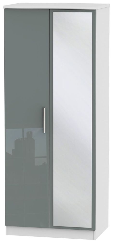 Knightsbridge Grey Gloss and White 2 Door Wardrobe - 1 Mirror