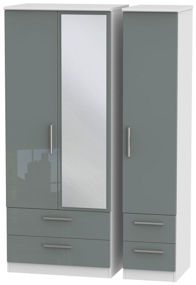 Knightsbridge Grey Gloss and White 3 Door Combi Wardrobe - 1 Mirror