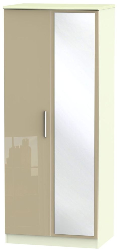Knightsbridge Mushroom and Cream 2 Door Wardrobe - 1 Mirror