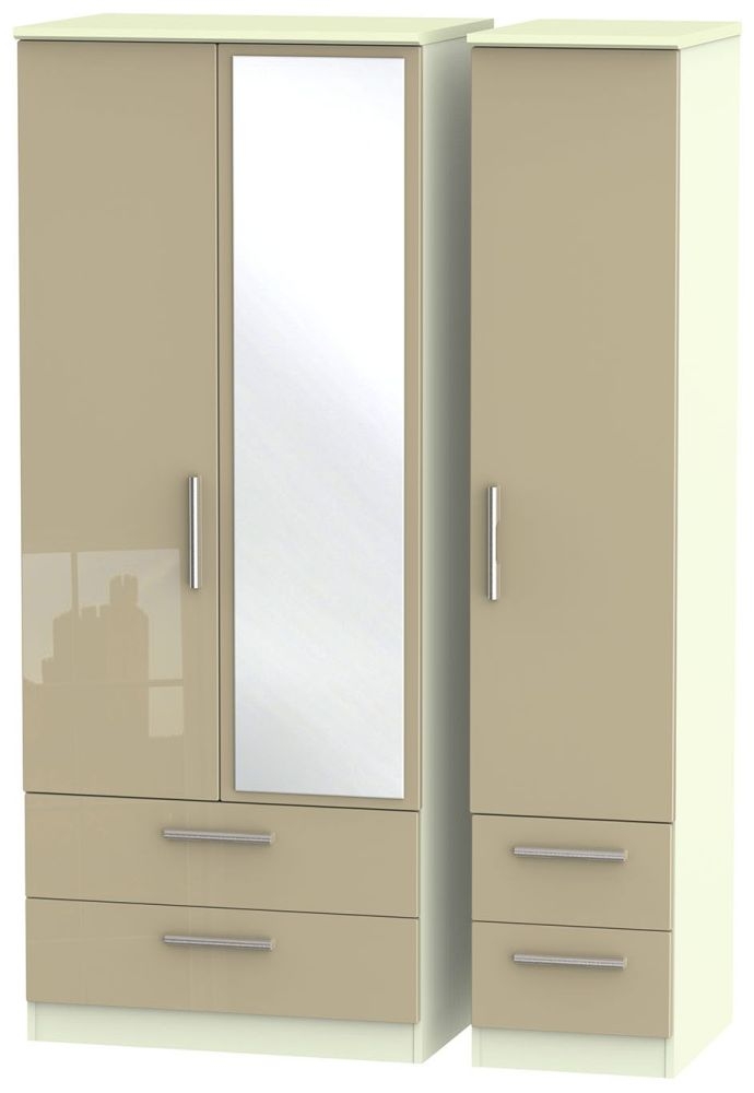 Knightsbridge Mushroom and Cream 3 Door Combi Wardrobe - 1 Mirror