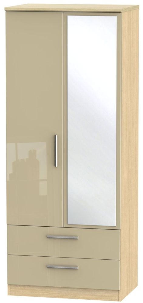 Knightsbridge Mushroom and Light Oak 2 Door Combi Wardrobe - 1 Mirror