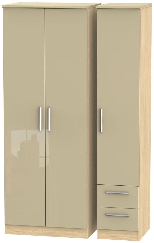 Knightsbridge Wardrobe - 3 Door - RHF 2 Drawer - Triple - Tall - Mushroom and Light Oak