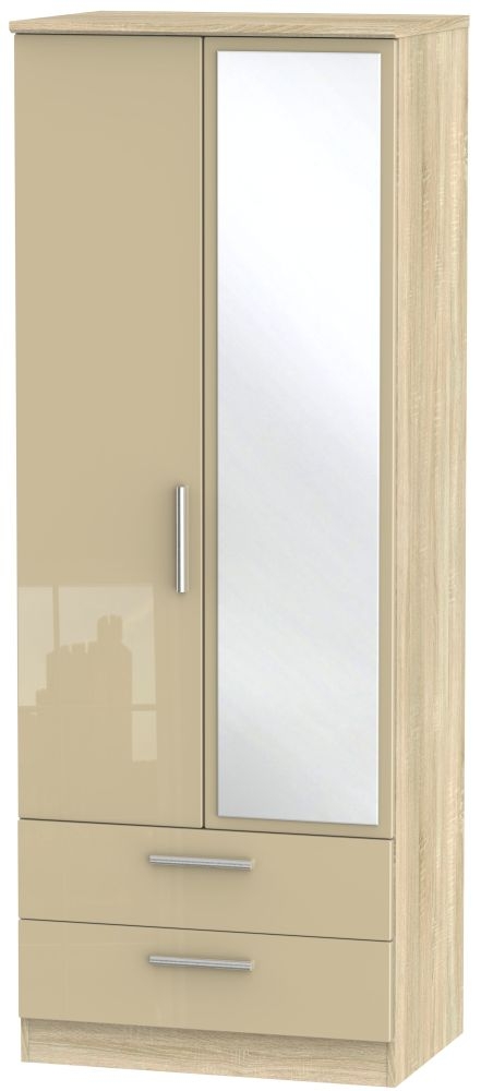 Knightsbridge Mushroom and Oak Effect 2 Door Tall Combi Wardrobe - 1 Mirror