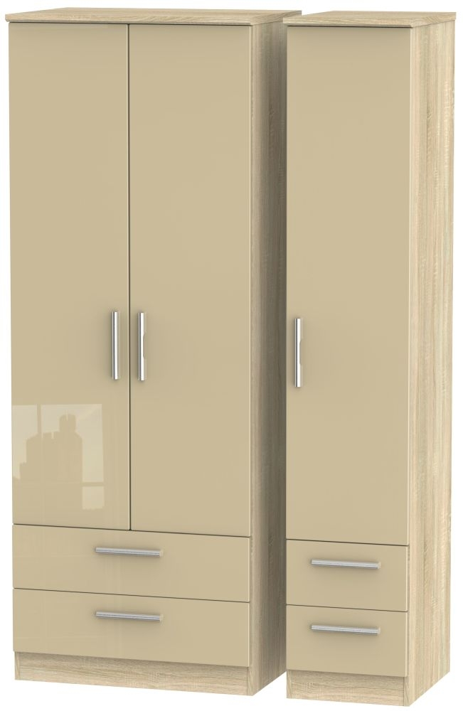 Knightsbridge Mushroom and Oak Effect 3 Door Tall Triple Wardrobe - 4 Drawers
