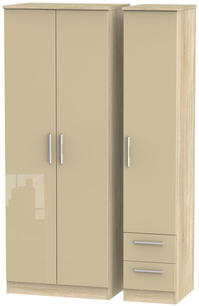 Knightsbridge Wardrobe - 3 Door - RHF 2 Drawers - Tall - Triple - Mushroom and Oak