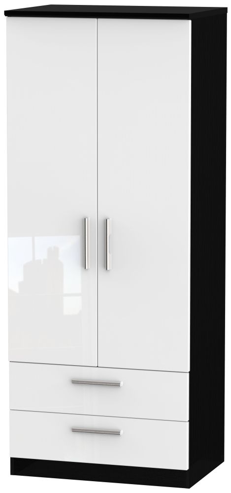 Knightsbridge White Gloss and Black 2 Door 2 Drawer Double Wardrobe