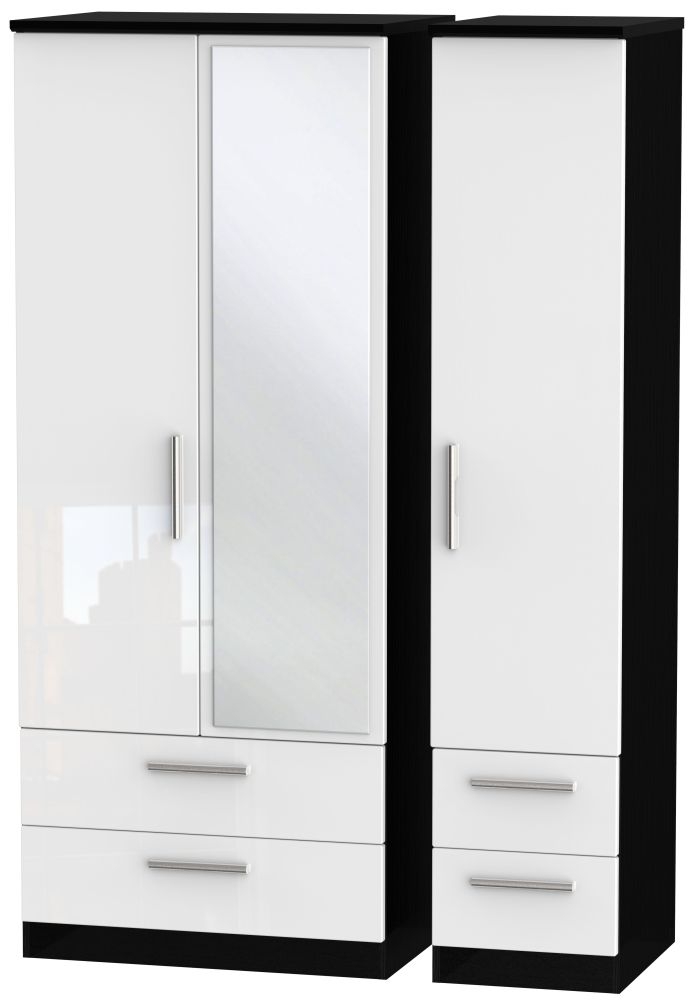 Knightsbridge White Gloss and Black 3 Door Combi Wardrobe - 1 Mirror