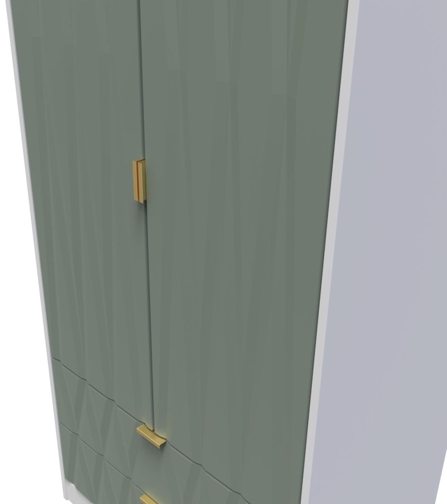 Las Vegas Wardrobe - 2 Door - 2 Drawer - Tall - White and Green
