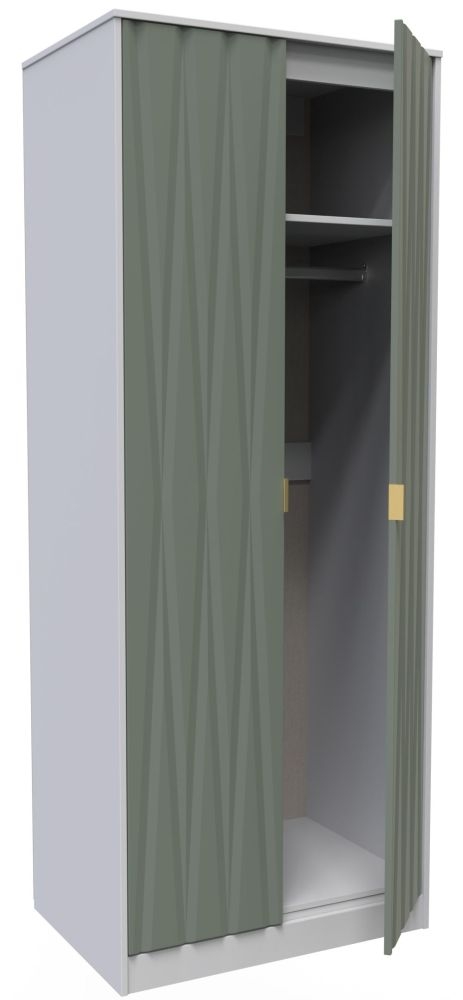 Las Vegas Wardrobe - 2 Door - Plain - Tall - White and Green