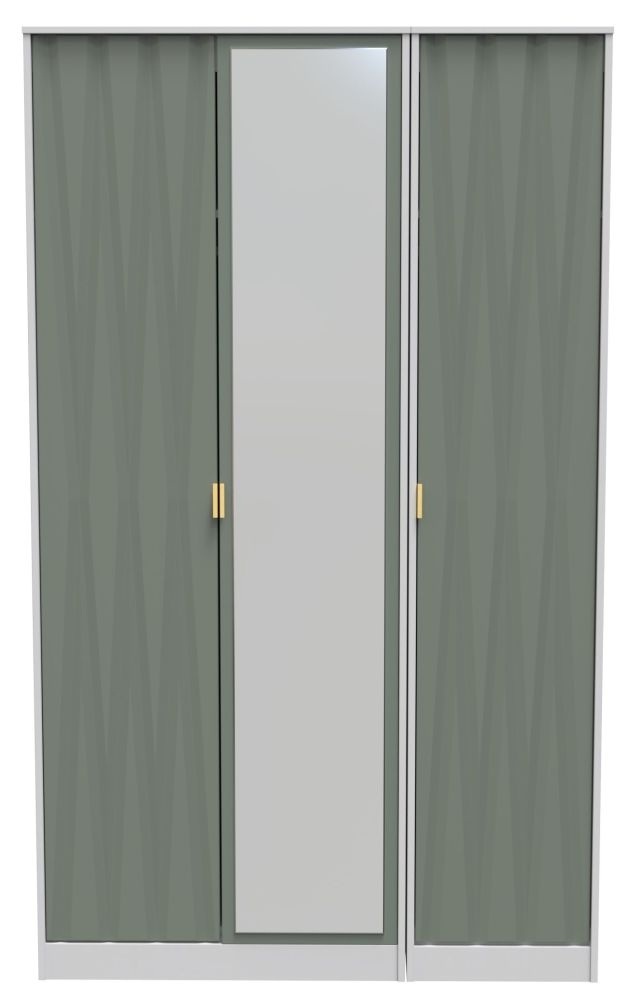 Las Vegas White and Green 3 Door Tall Triple Wardrobe - 1 Mirror