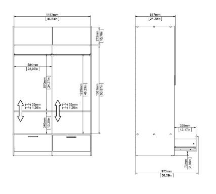 Line Oak Effect 2 Door 2 Drawer Sliding Wardrobe