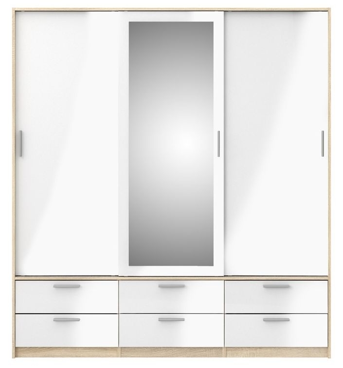 Line Oak Effect and White Gloss 3 Door Combi Wardrobe