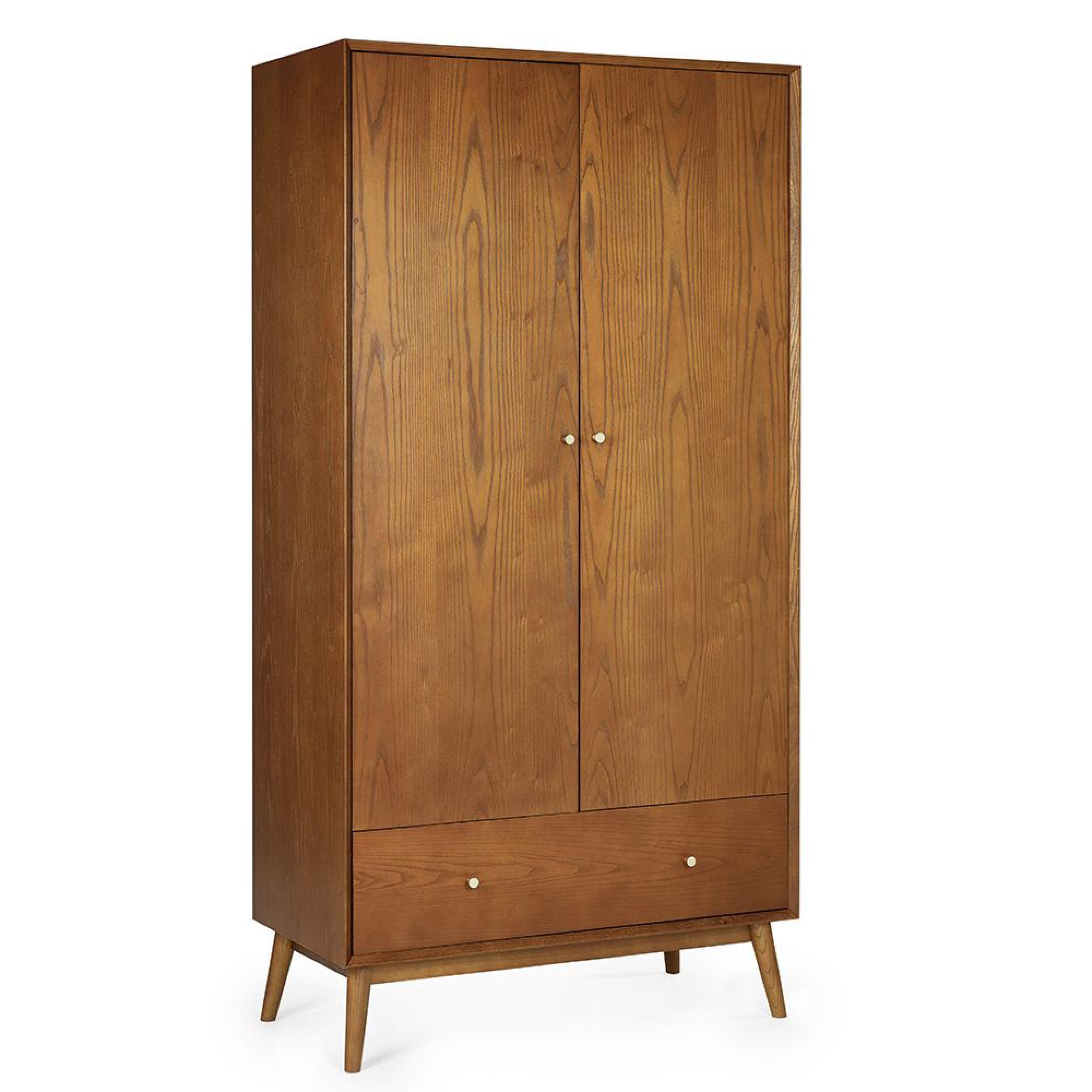 Lowry Double Wardrobe - 2 Door - 1 Drawer - Cherry Wood - Retro Style