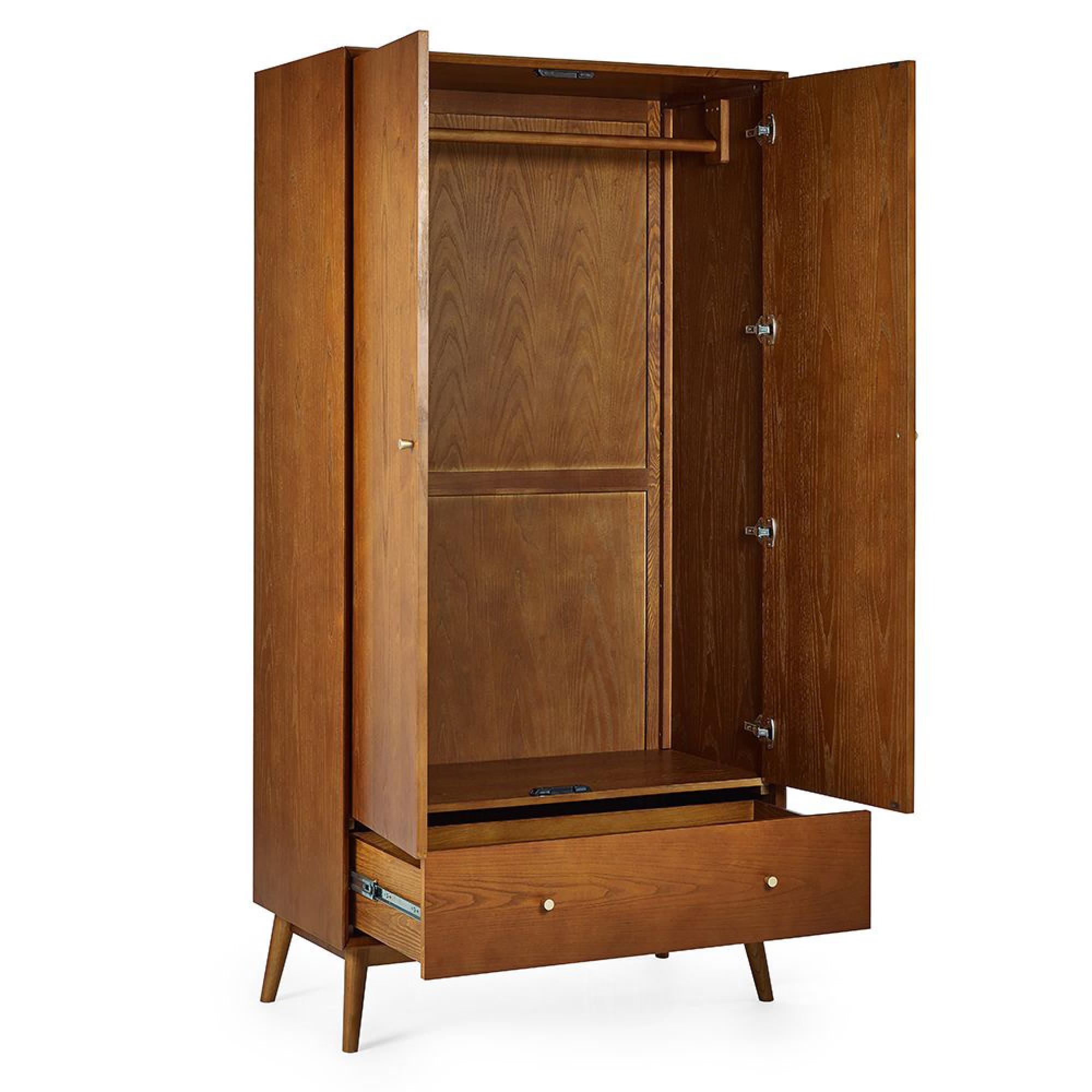 Lowry Double Wardrobe - 2 Door - 1 Drawer - Cherry Wood - Retro Style
