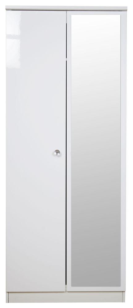 Lumiere White Gloss 2 Door Tall Wardrobe - 1 Mirror