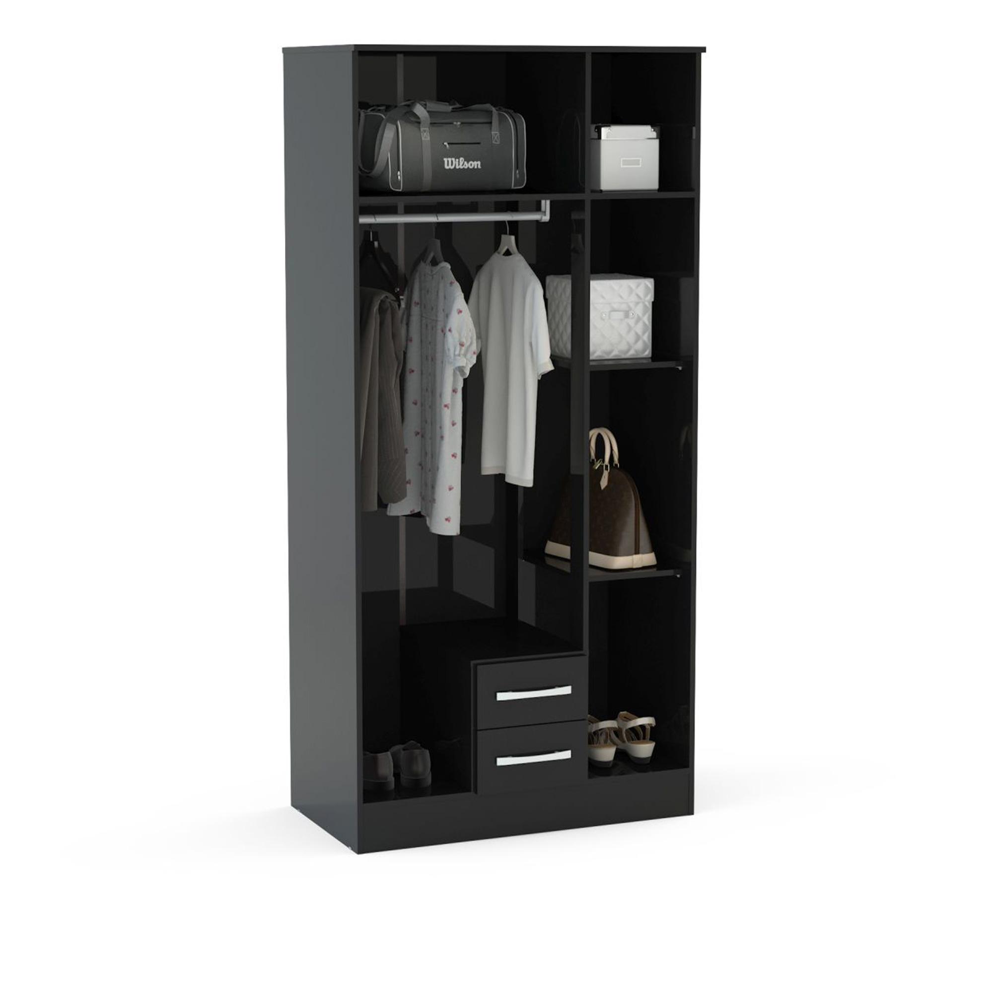 Lynx Combi Wardrobe - 3 Door - 2 Drawer - Black Gloss
