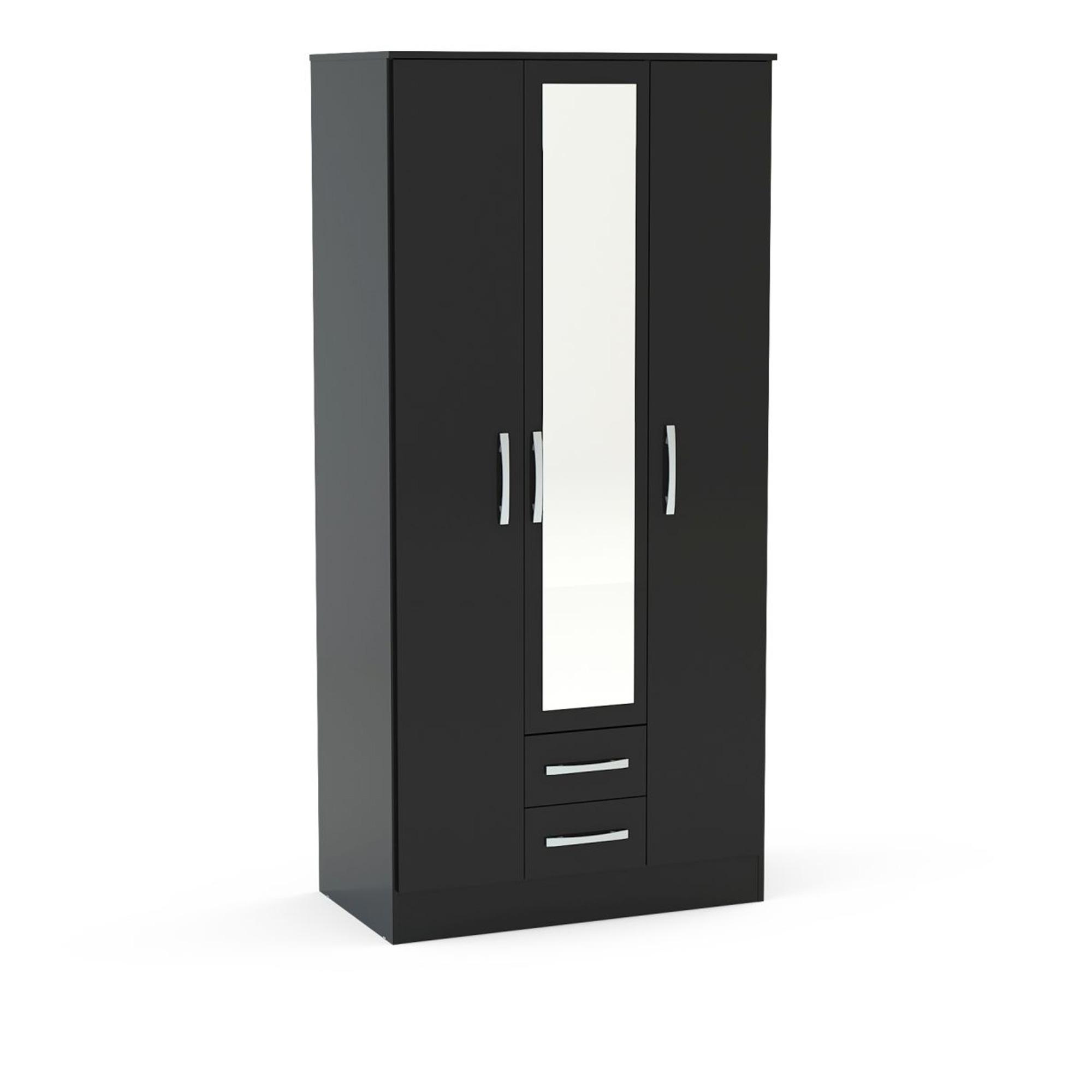 Lynx Combi Wardrobe - 3 Door - 2 Drawer - Black Gloss
