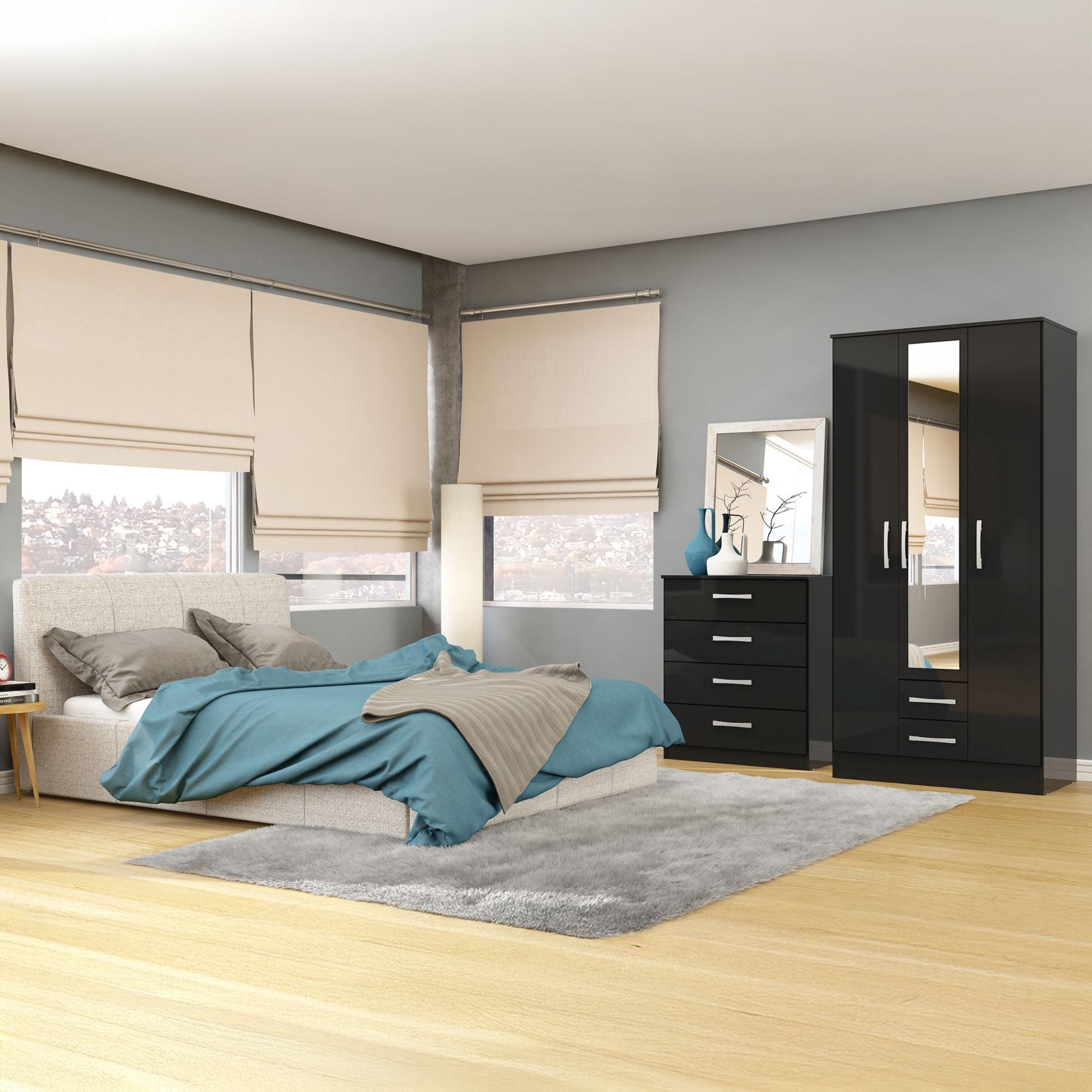 Lynx Combi Wardrobe - 3 Door - 2 Drawer - Black Gloss