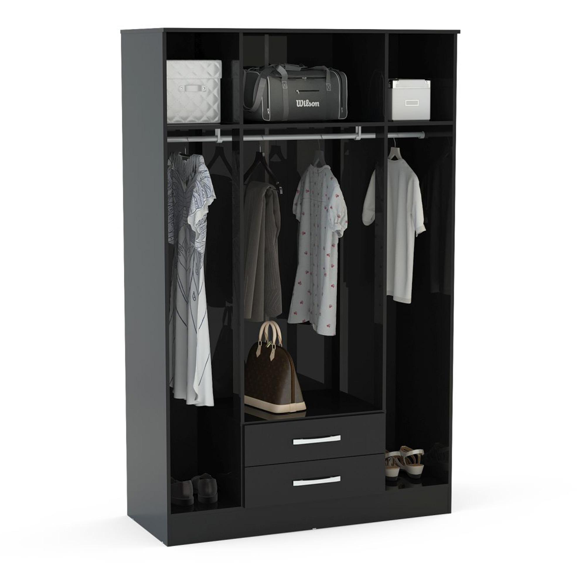 Lynx Combi Wardrobe - 4 Door 2 Drawer - Black Gloss