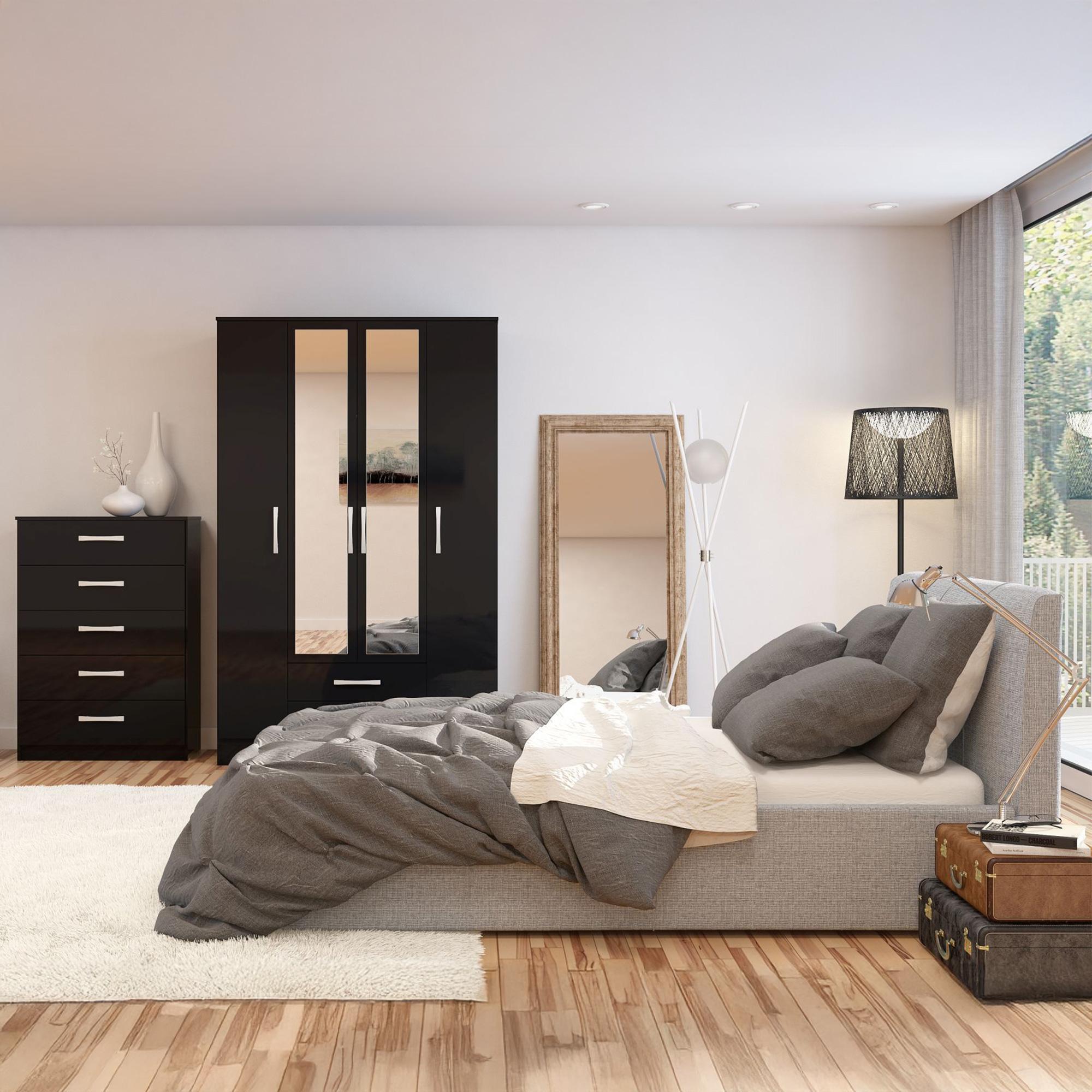 Lynx Combi Wardrobe - 4 Door 2 Drawer - Black Gloss