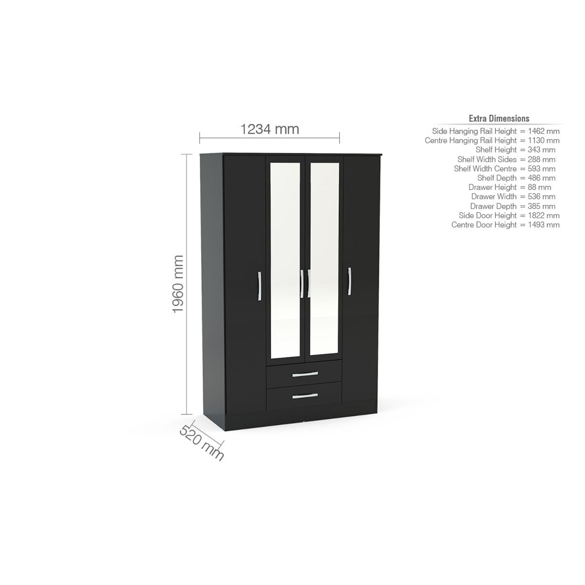 Lynx Combi Wardrobe - 4 Door 2 Drawer - Black Gloss