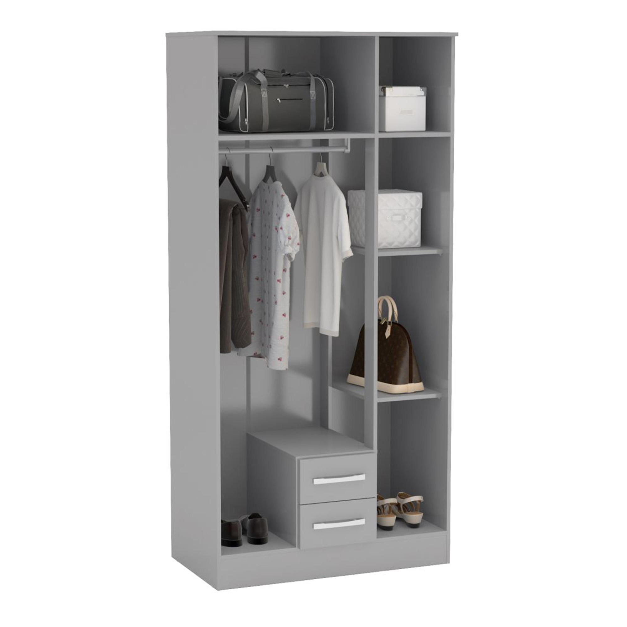Lynx Combi Wardrobe - 3 Door - 2 Drawer - Grey Gloss