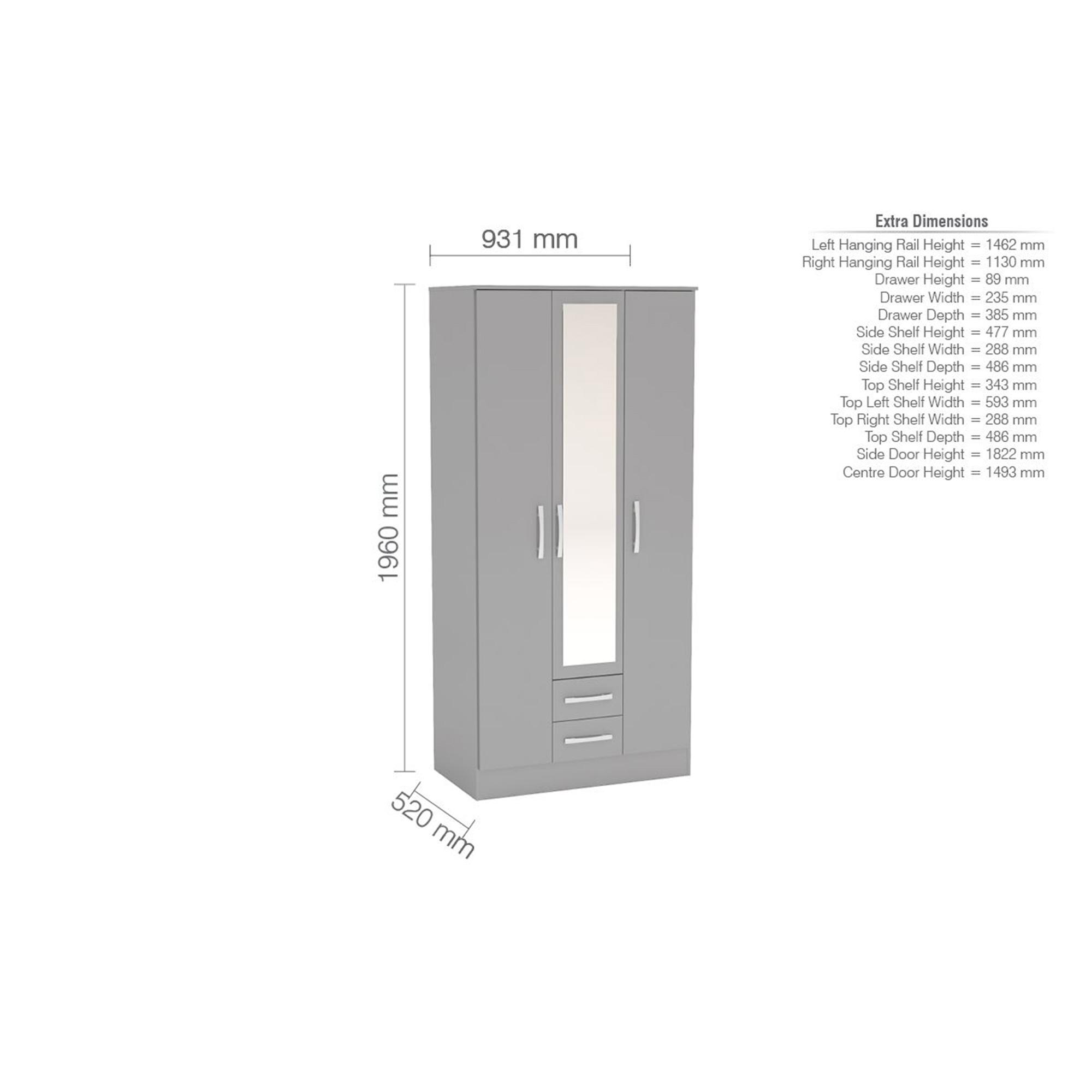 Lynx Combi Wardrobe - 3 Door - 2 Drawer - Grey Gloss