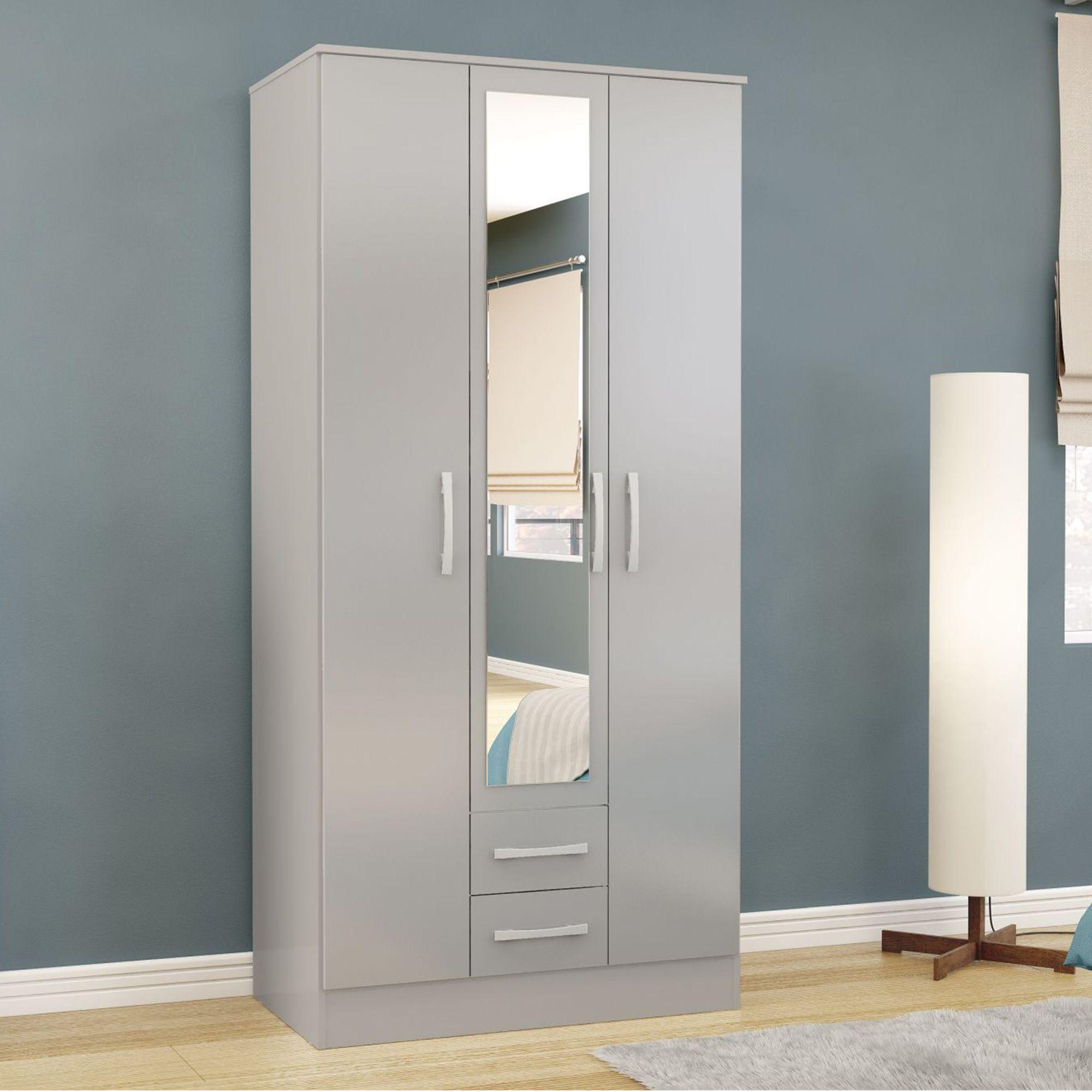 Lynx Combi Wardrobe - 3 Door - 2 Drawer - Grey Gloss