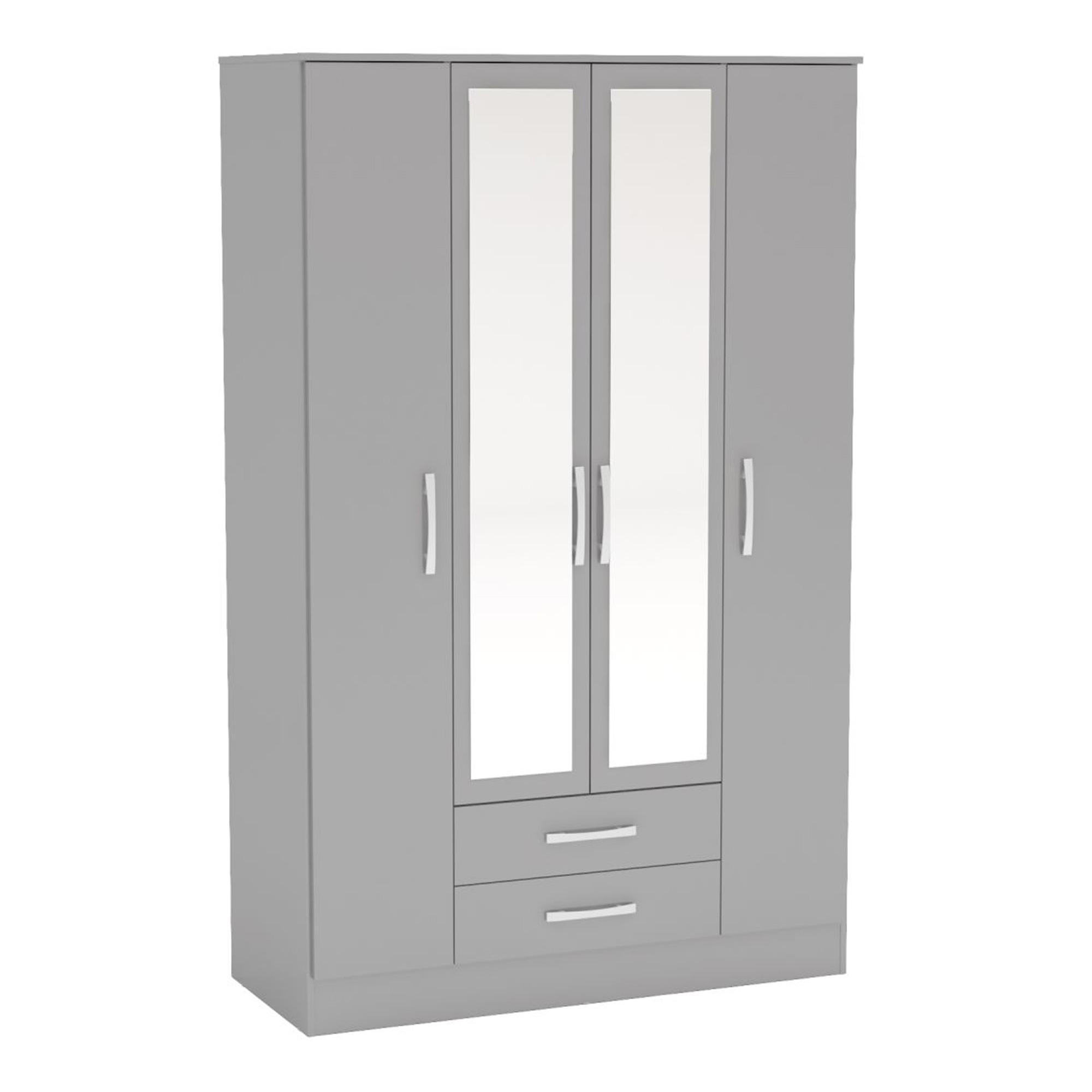 Lynx Combi Wardrobe - 4 Door 2 Drawer - Grey Gloss