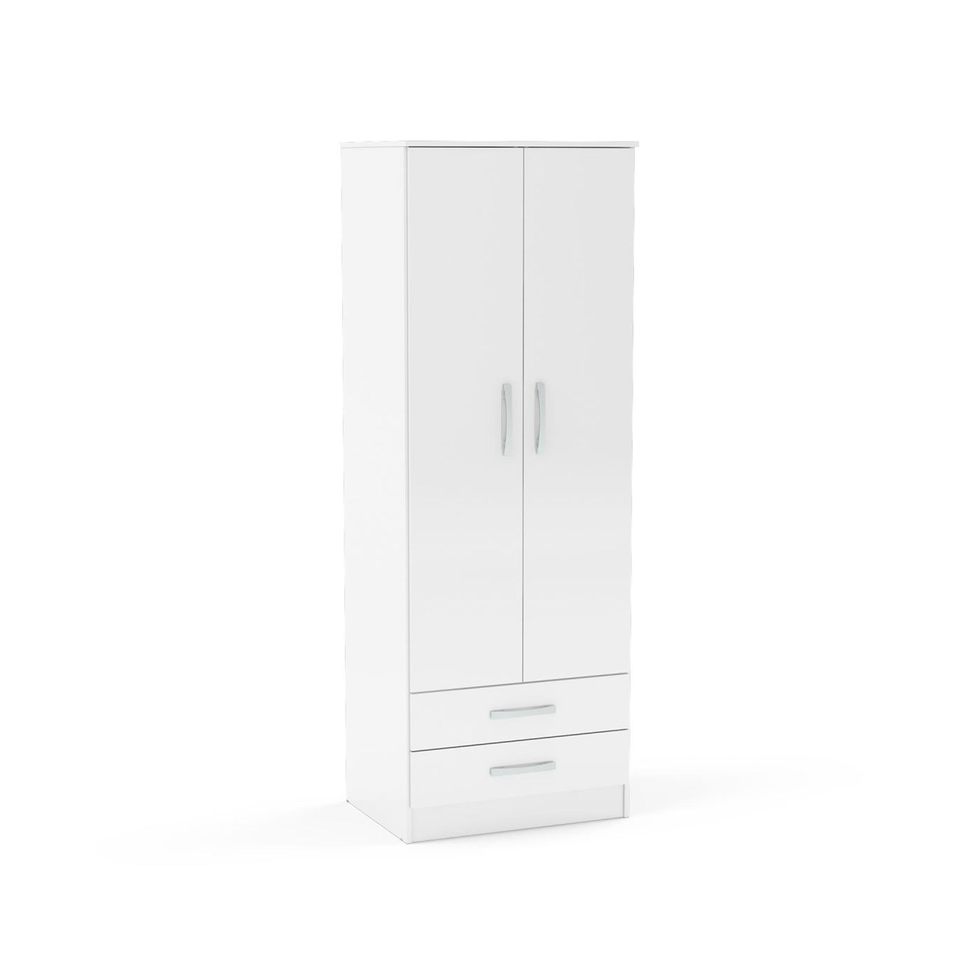 Lynx Double Wardrobe - 2 Door 2 Drawer - White Gloss