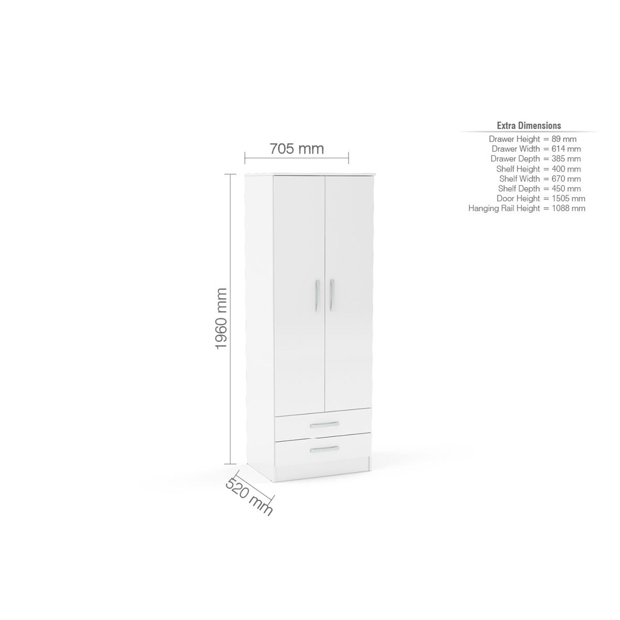 Lynx Double Wardrobe - 2 Door 2 Drawer - White Gloss