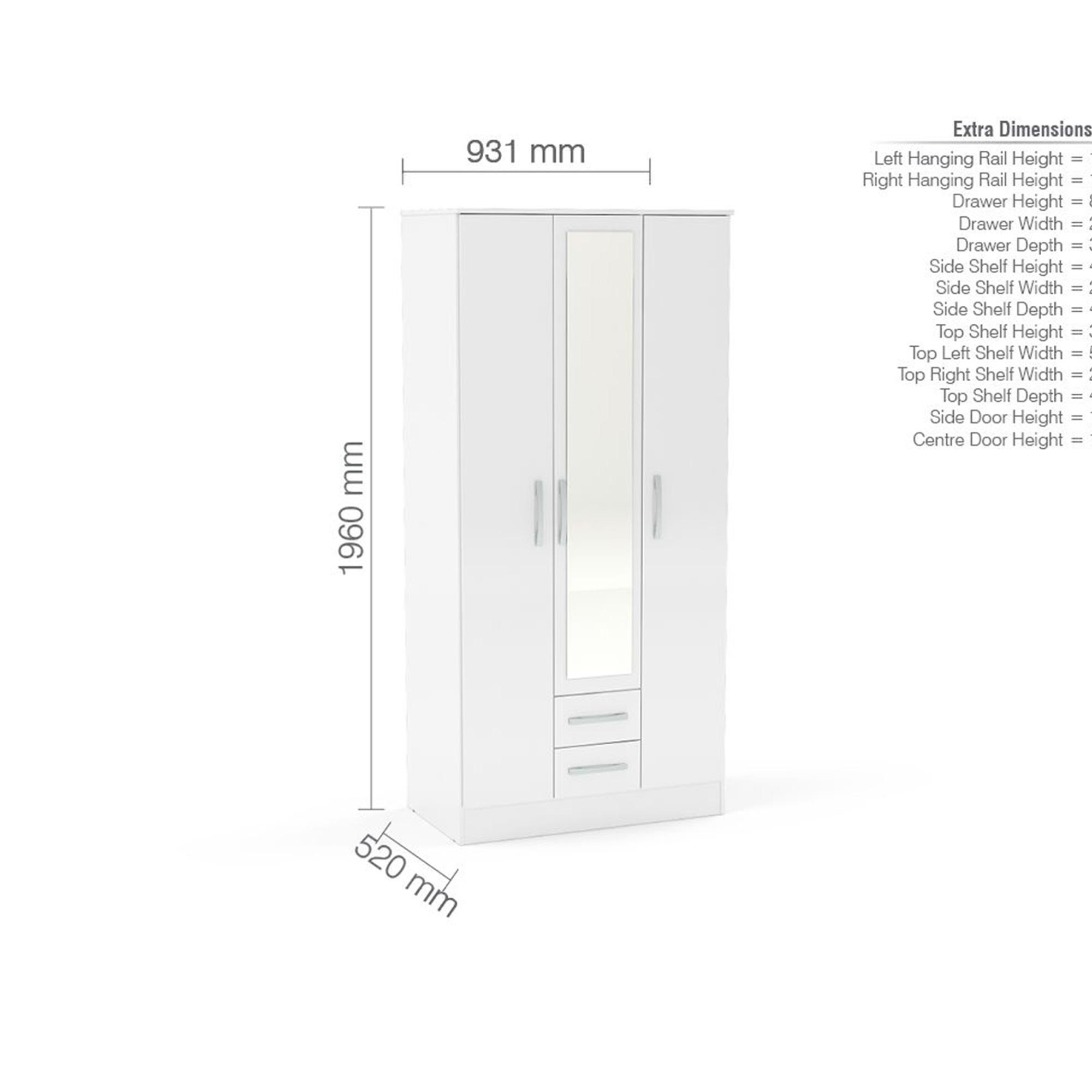 Lynx Combi Wardrobe - 3 Door - 2 Drawer - White Gloss
