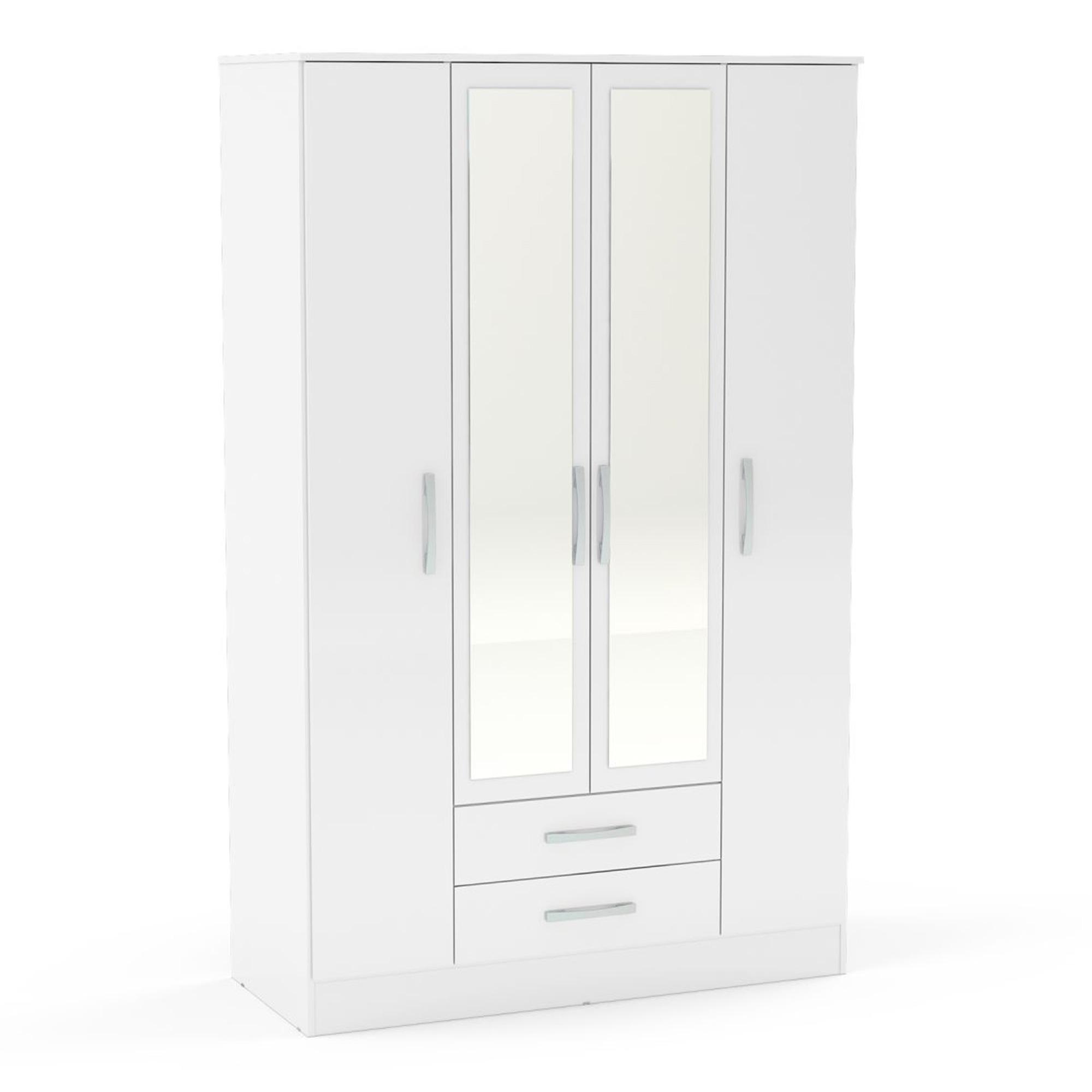 Lynx Combi Wardrobe - 4 Door 2 Drawer - White Gloss