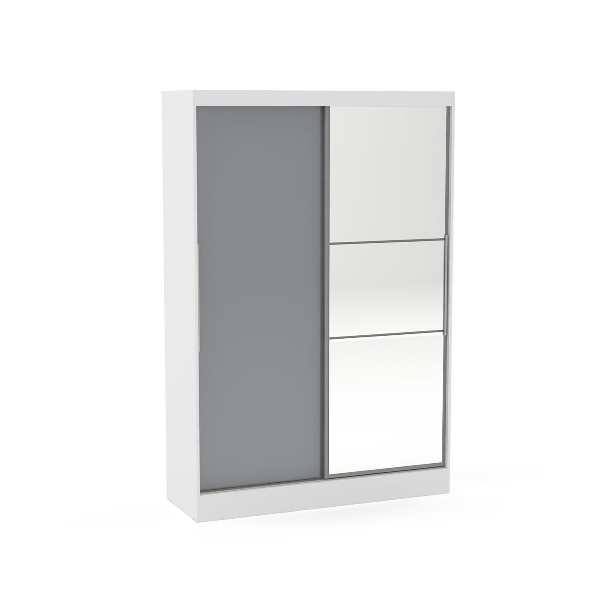 Lynx Sliding Mirror Wardrobe - 2 Door - White and Grey Gloss