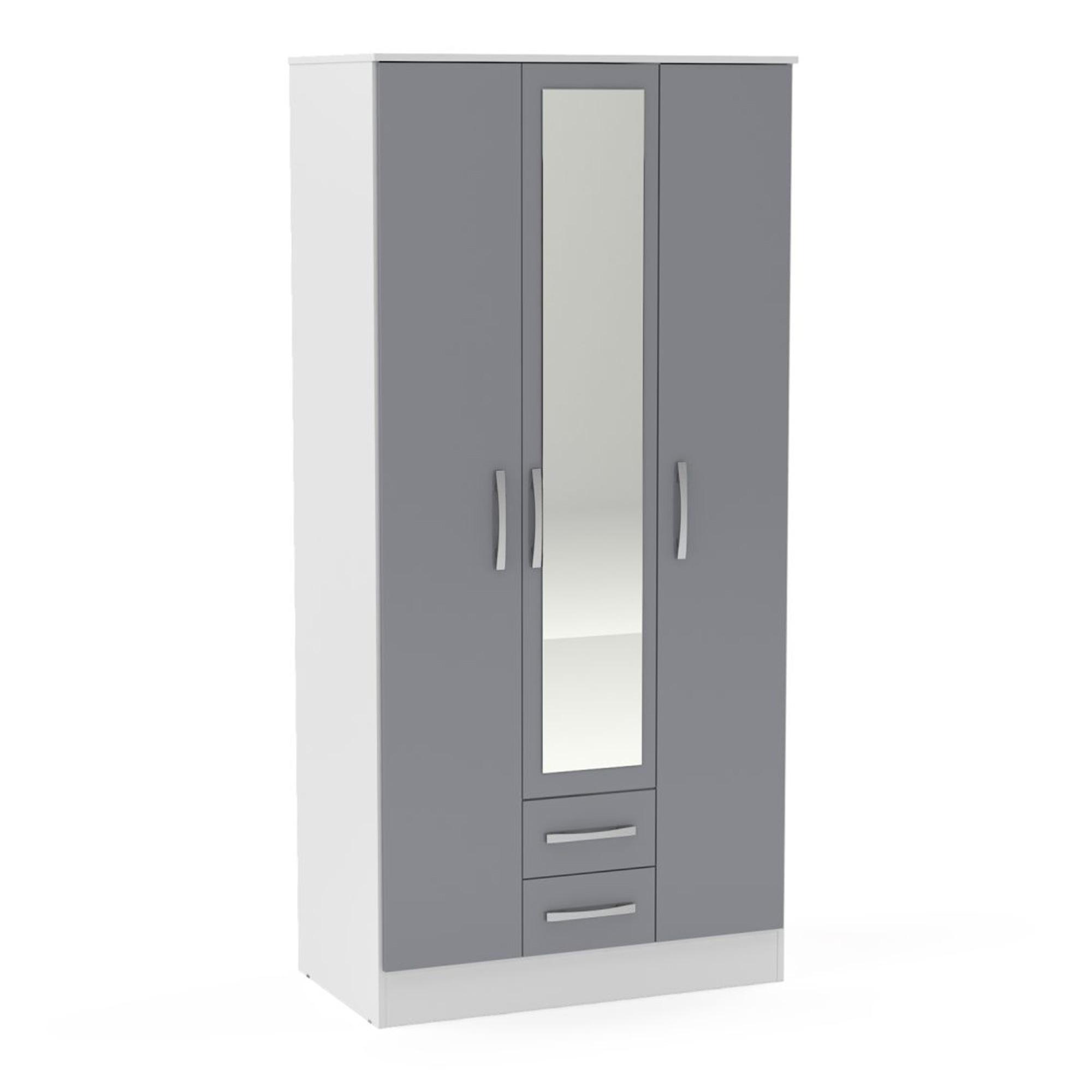 Lynx Combi Wardrobe - 3 Door - 2 Drawer - White and Grey Gloss