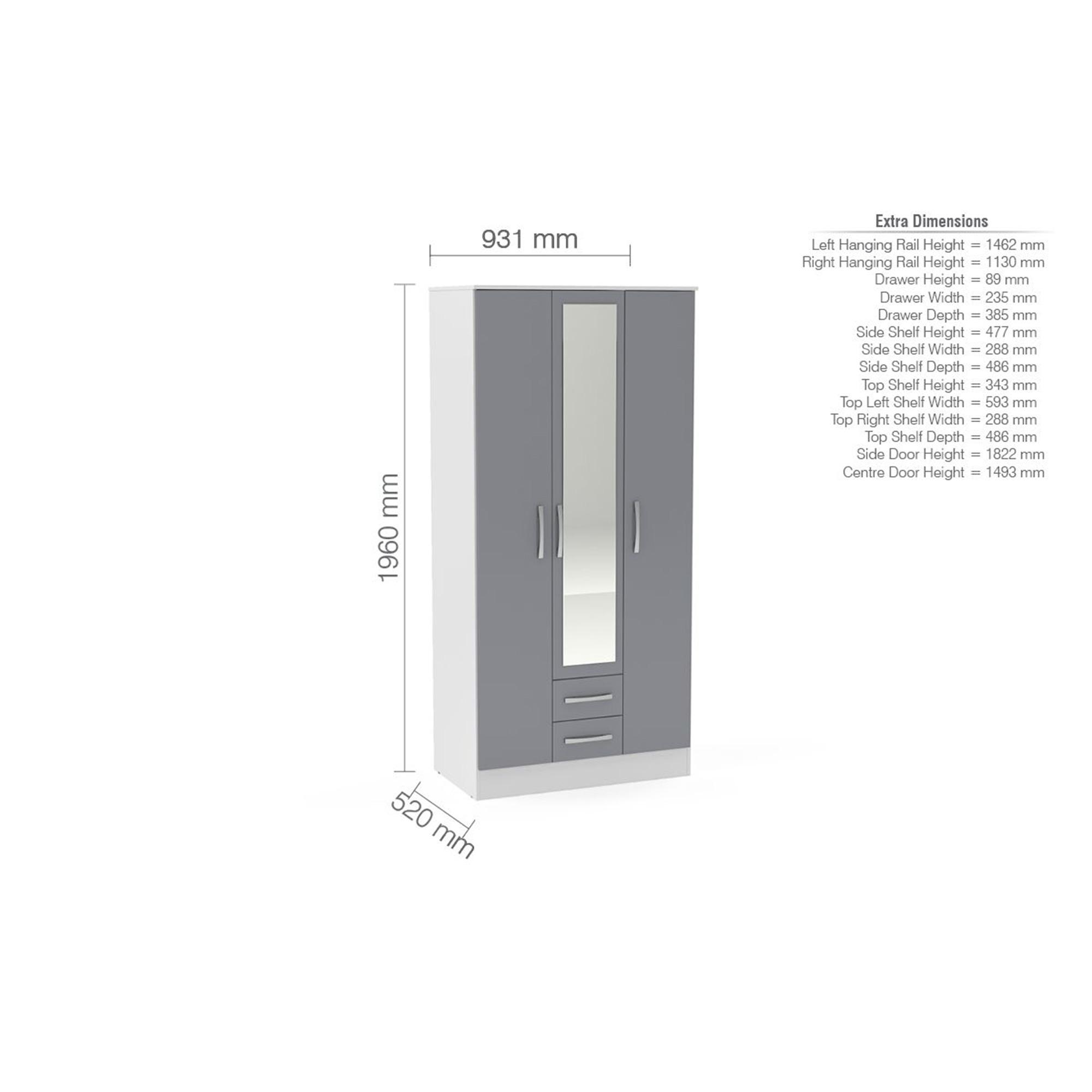 Lynx Combi Wardrobe - 3 Door - 2 Drawer - White and Grey Gloss