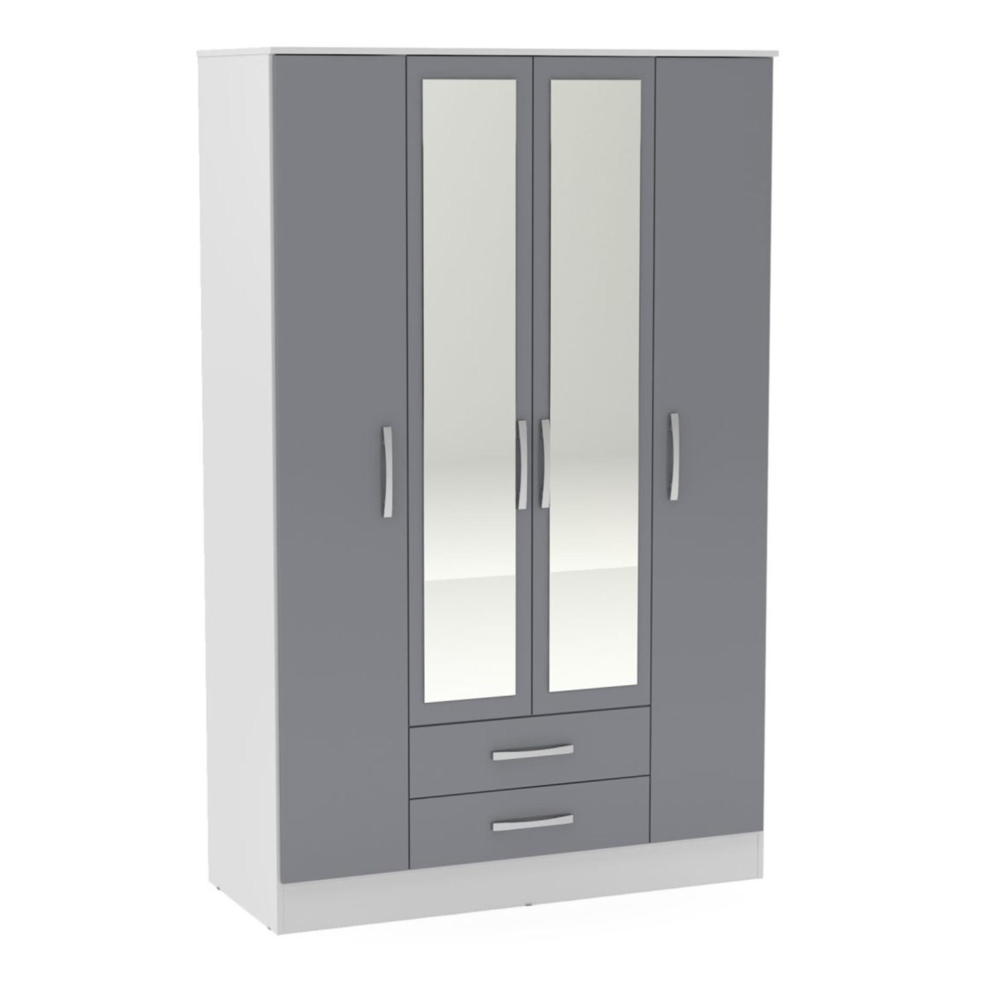 Lynx Combi Wardrobe - 4 Door 2 Drawer - White and Grey Gloss