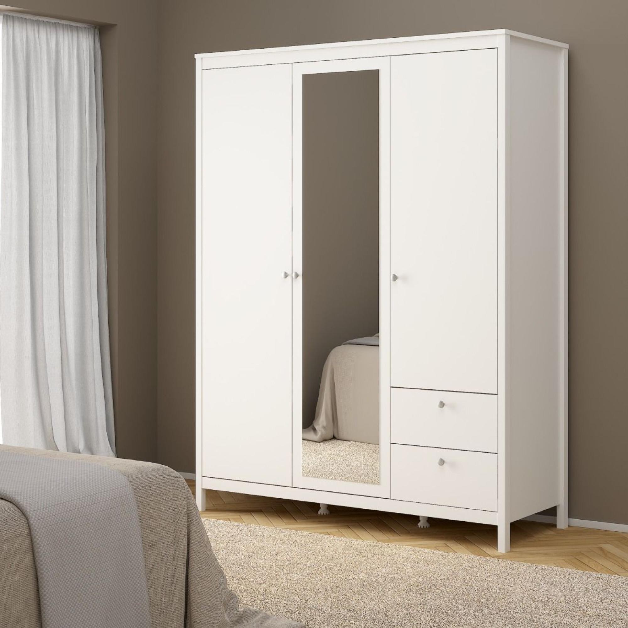 Madrid White 2 Door Mirrored Wardrobe with 2 Drawers